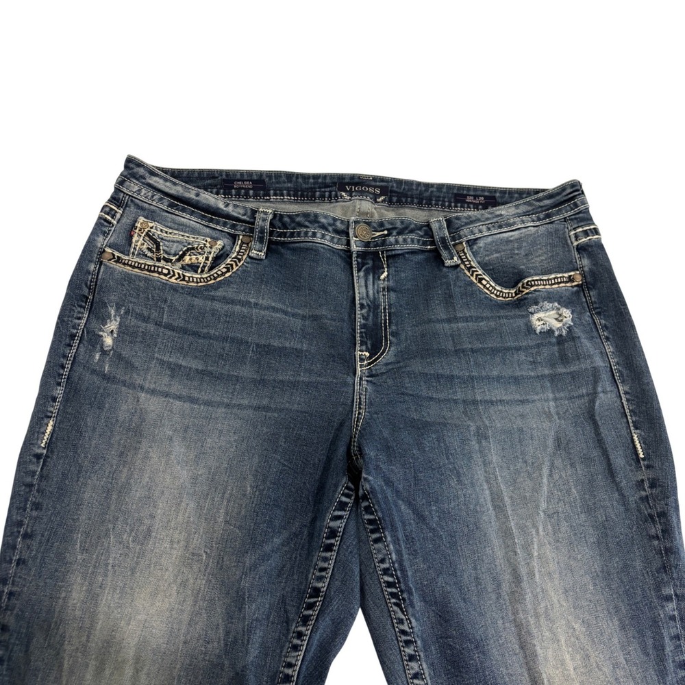 Vigoss Chelsea Boyfriend Blue Jeans Women 20 Distressed Embroidered Heritage - Picture 5 of 13